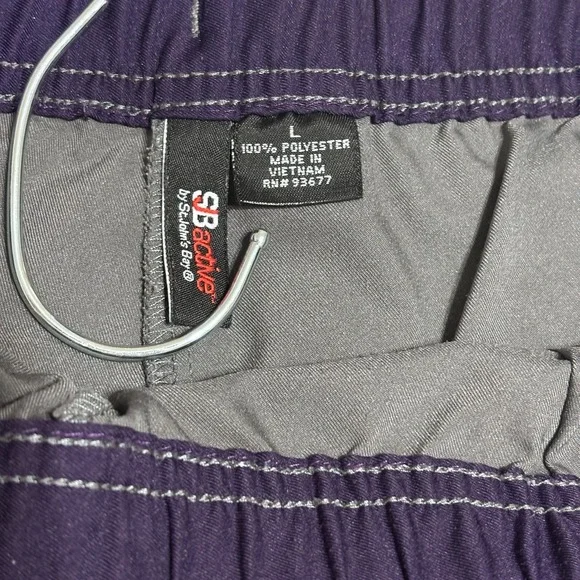 St John's Bay Active Womens Jogger Pants L Gray Purple Stripe Pockets Drawstring - Picture 7 of 9